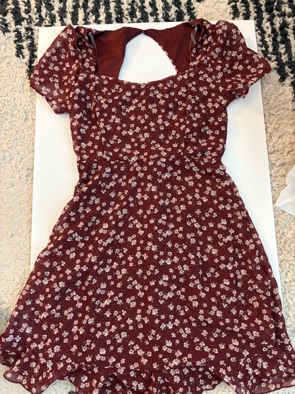 NWT Wallflower Burgundy Floral Square Neck Mini Dress